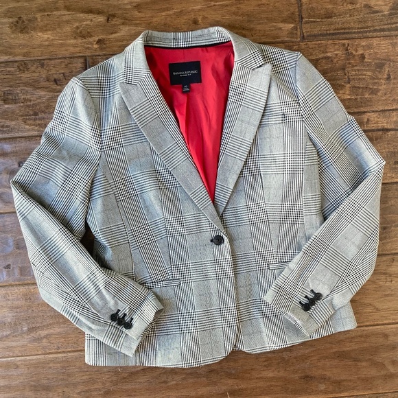 Banana Republic Black & White Check Blazer Women's 10 Workwear Classic Fit - Picture 1 of 8